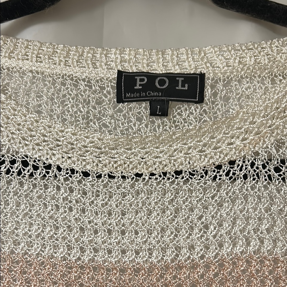 POL  new Women's Multicolor chocheted look‎ Striped light weight Sweater. Sz L - Picture 4 of 5